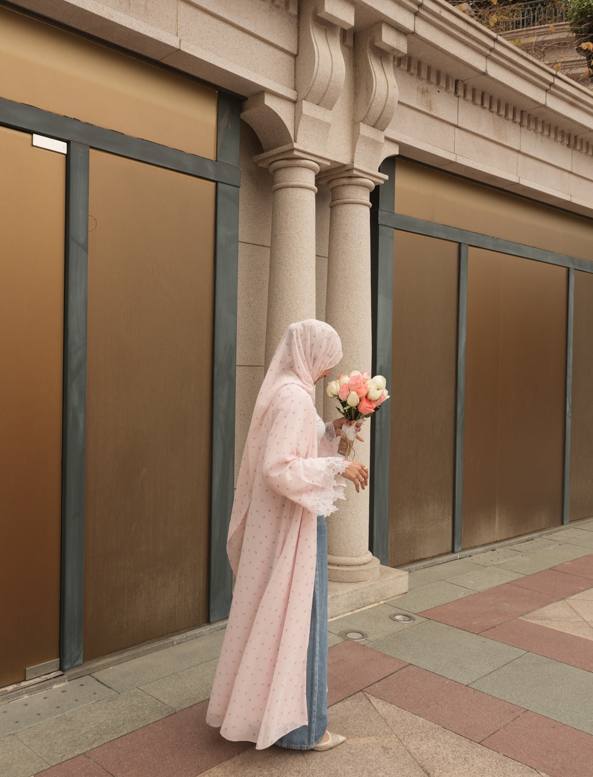 Rosette Lace Print Abaya