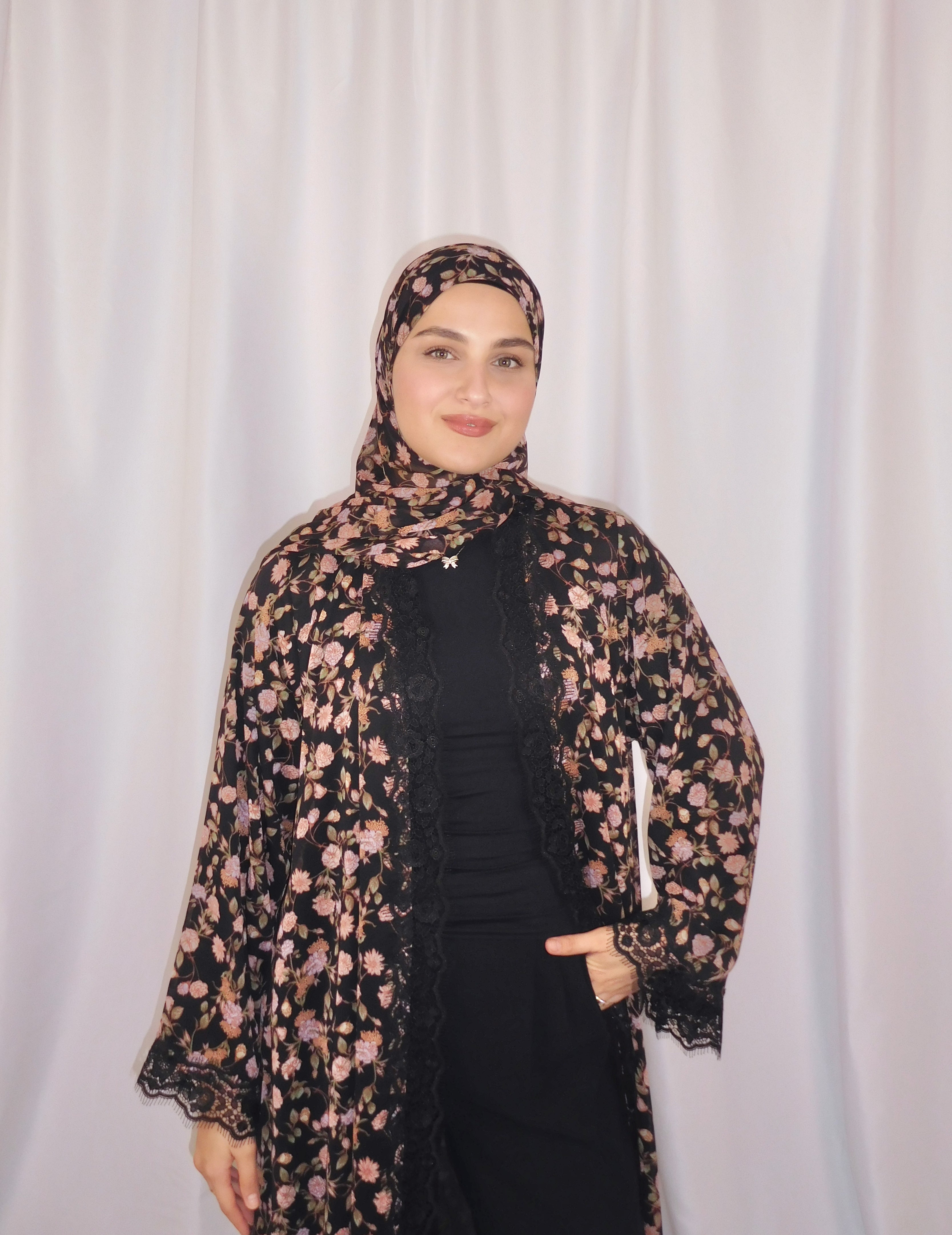 Wildflower Lace Print Abaya