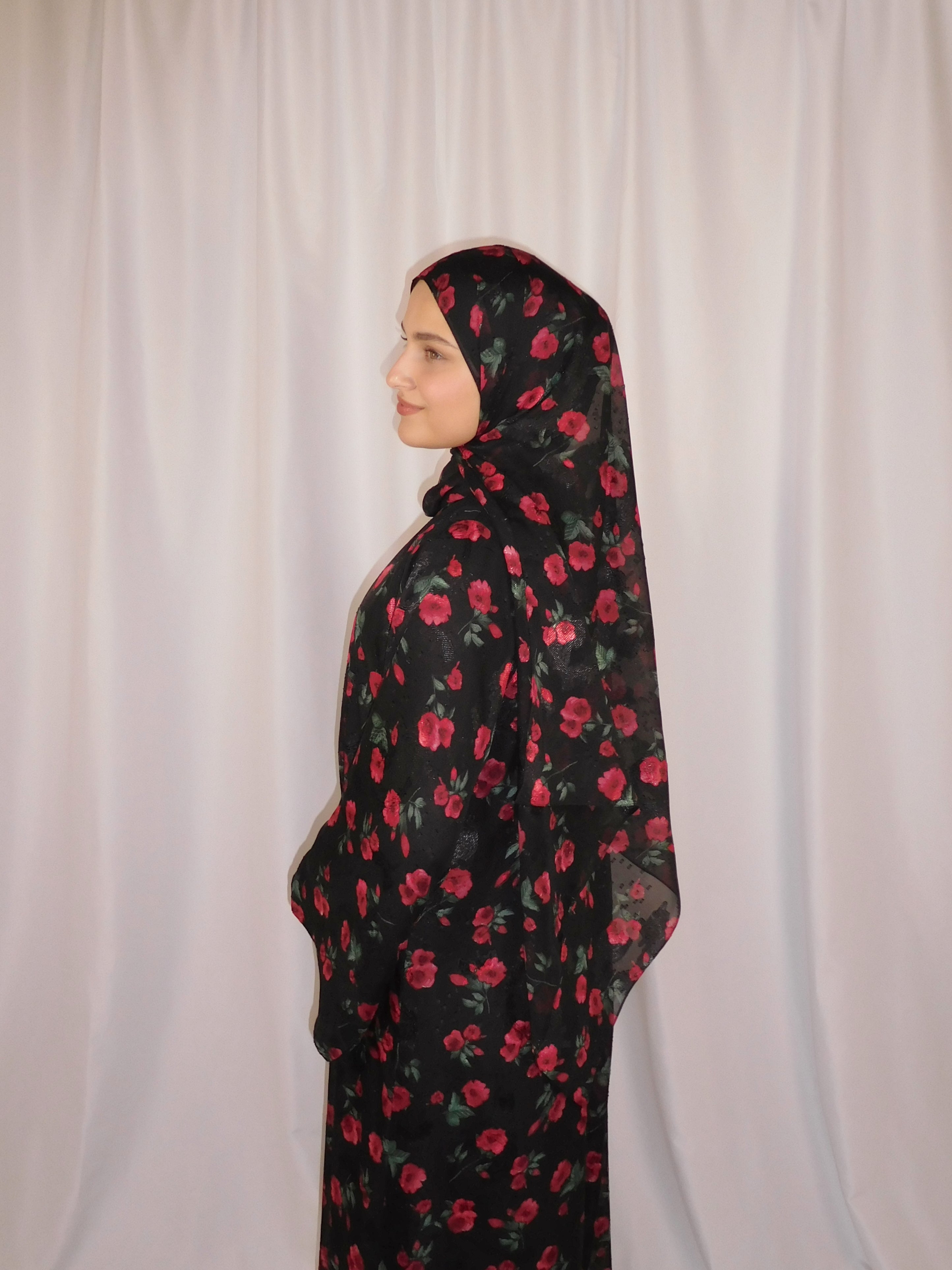 Midnight Rose Print Abaya
