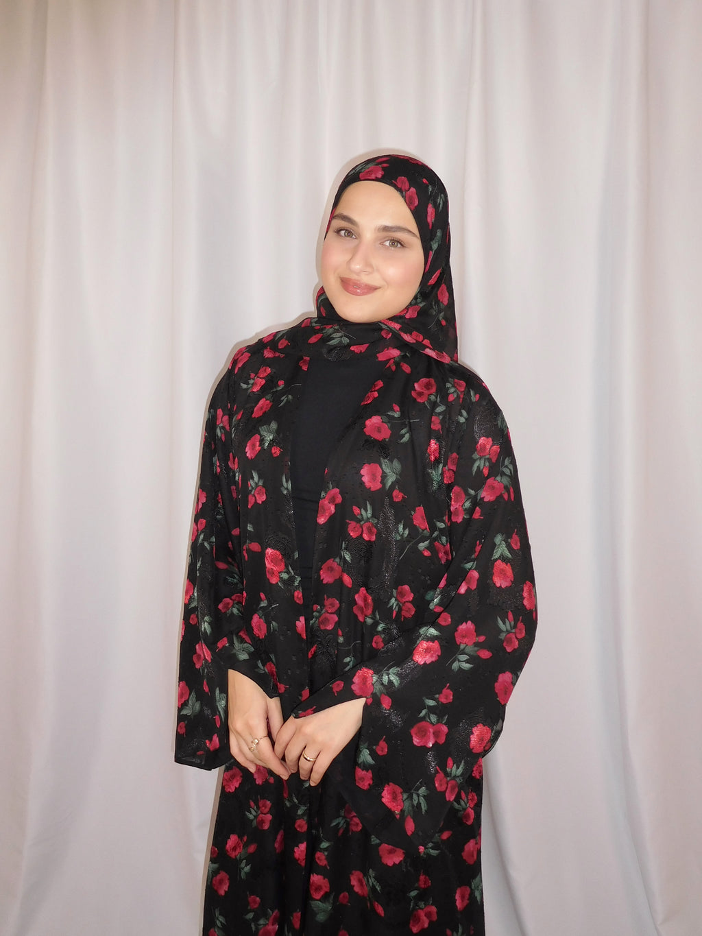 Midnight Rose Print Abaya