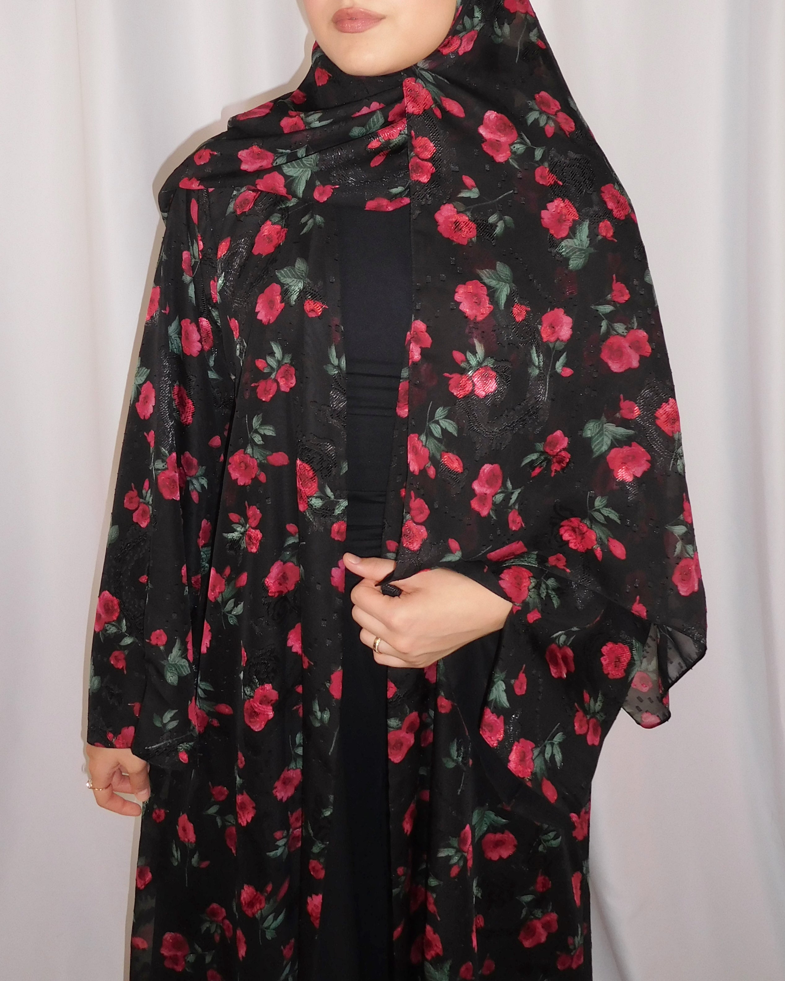 Midnight Rose Print Abaya