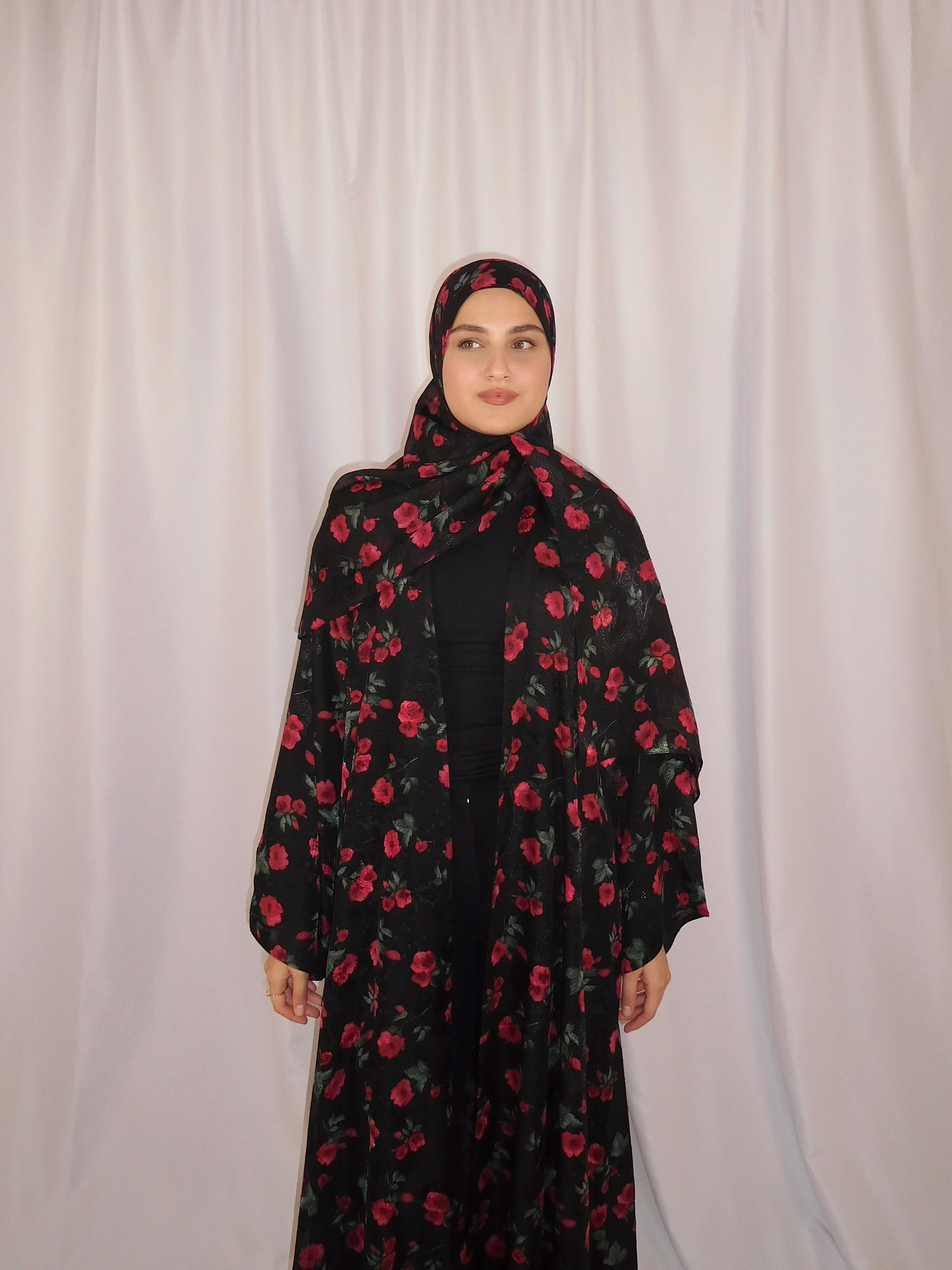 Midnight Rose Print Abaya