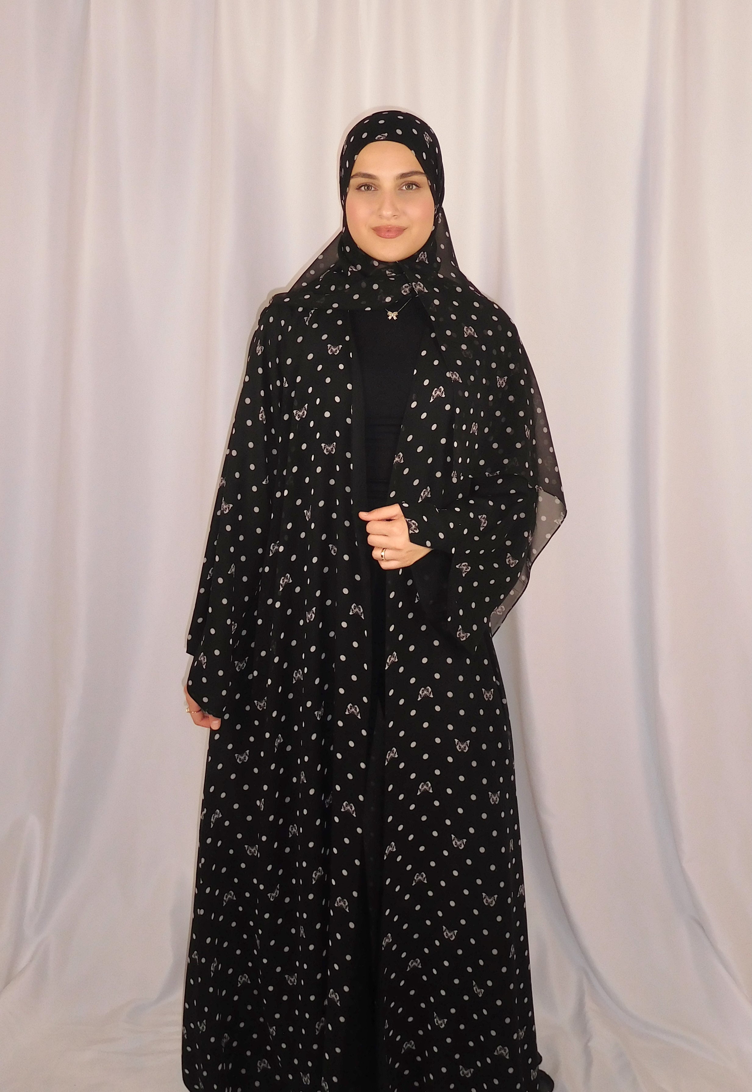Butterfly Dotted Print Abaya
