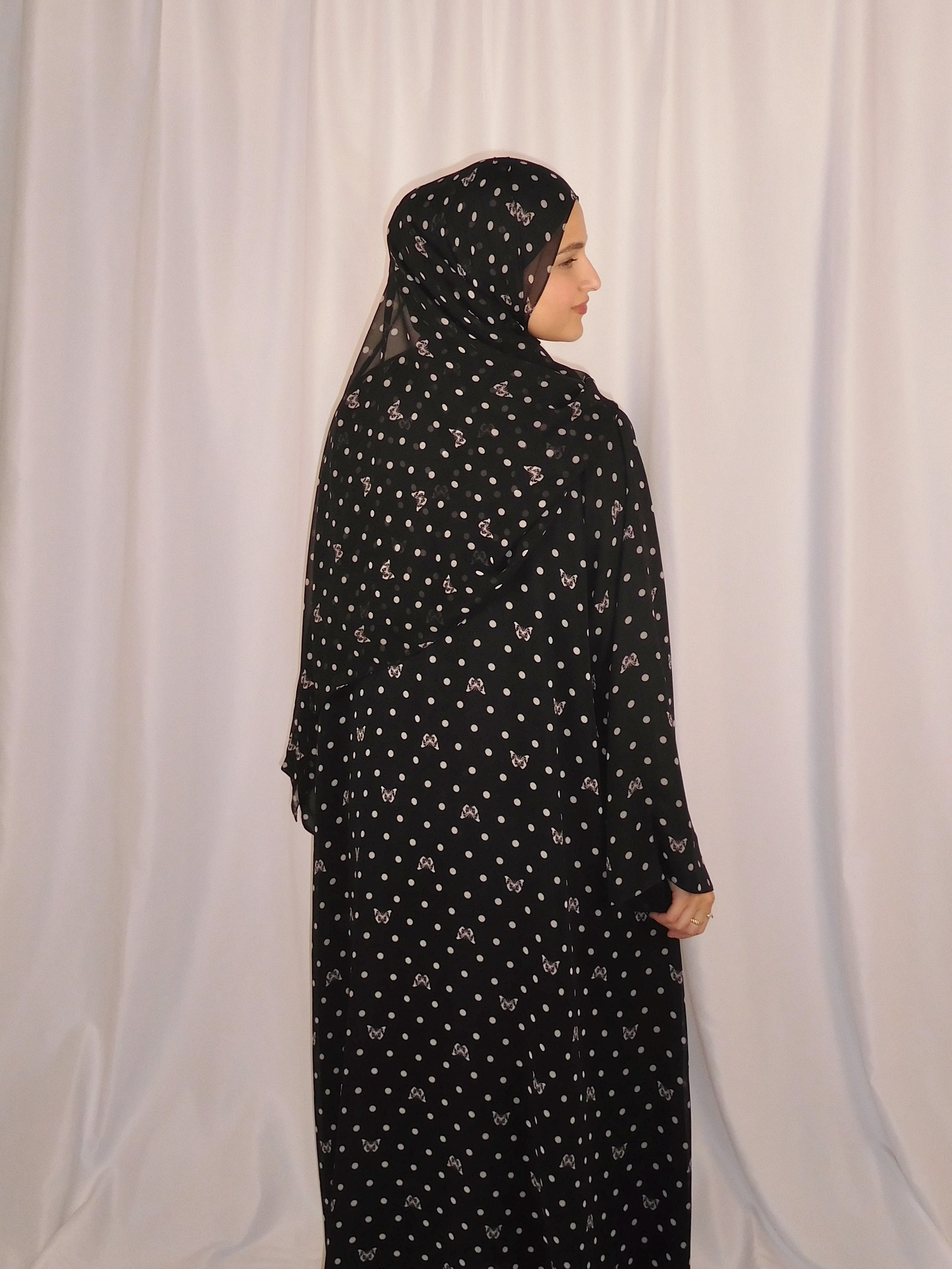 Butterfly Dotted Print Abaya