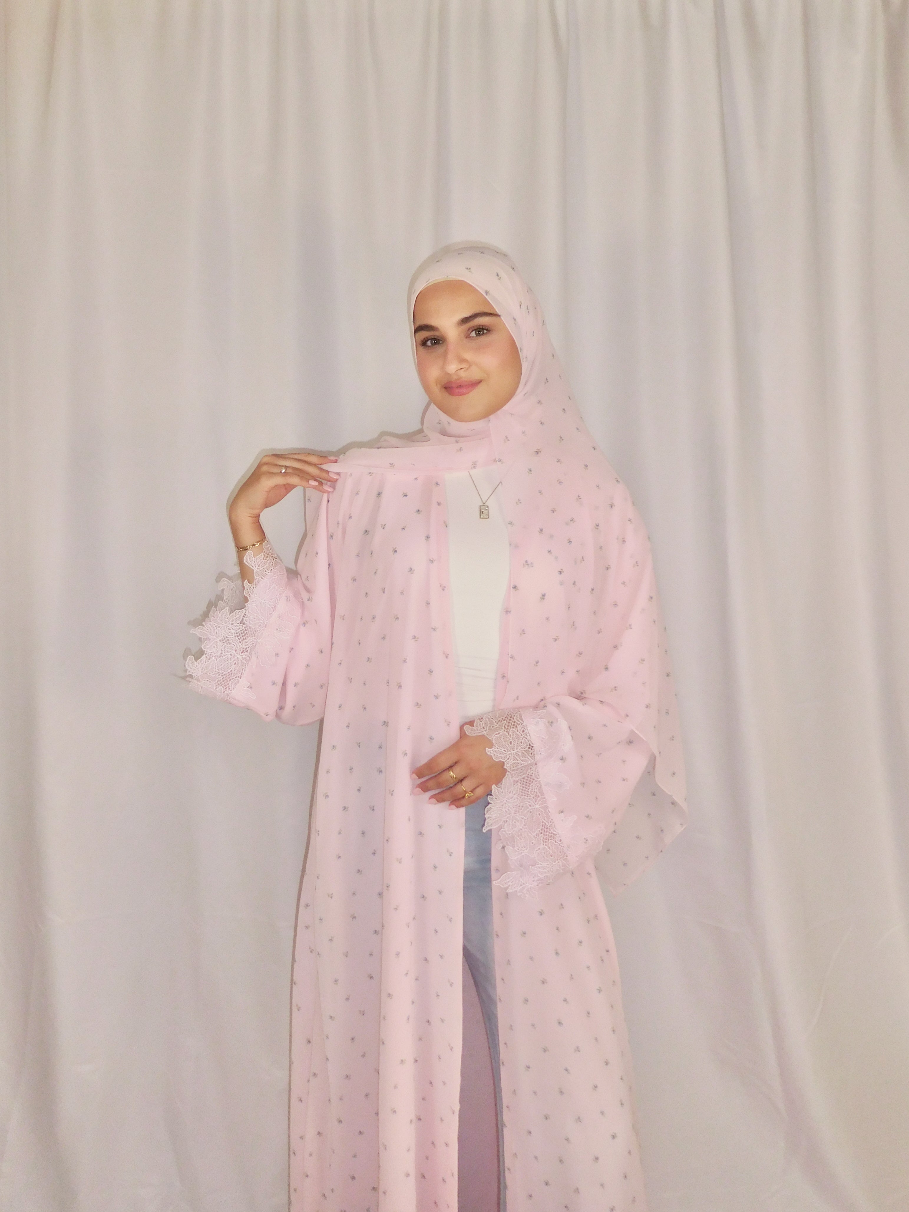 Rosette Lace Print Abaya
