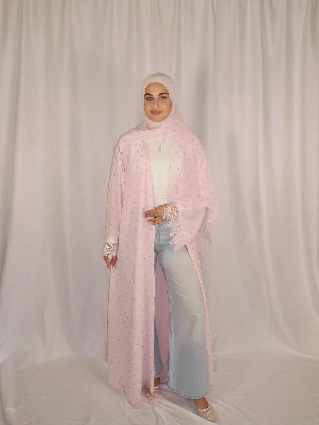 Rosette Lace Print Abaya