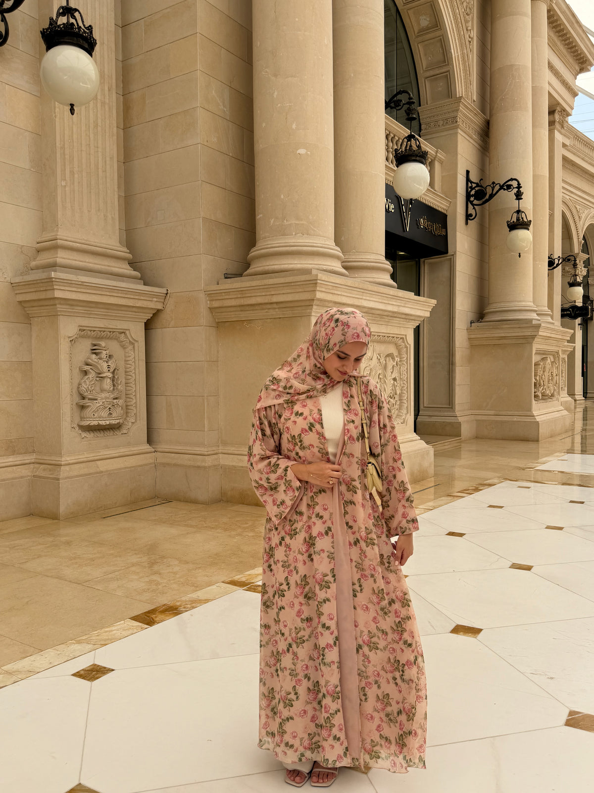 Rosette Print Abaya