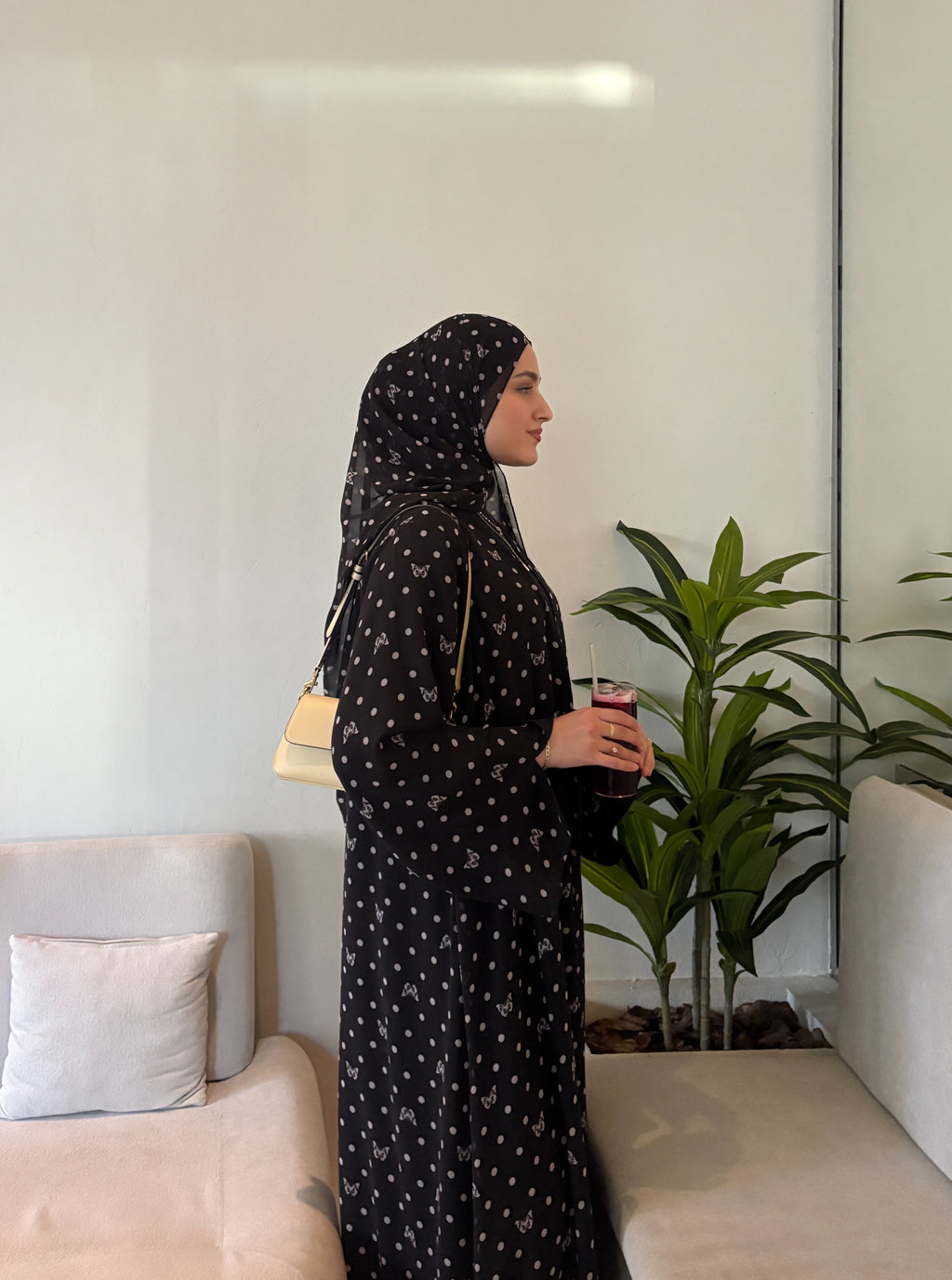Butterfly Dotted Print Abaya