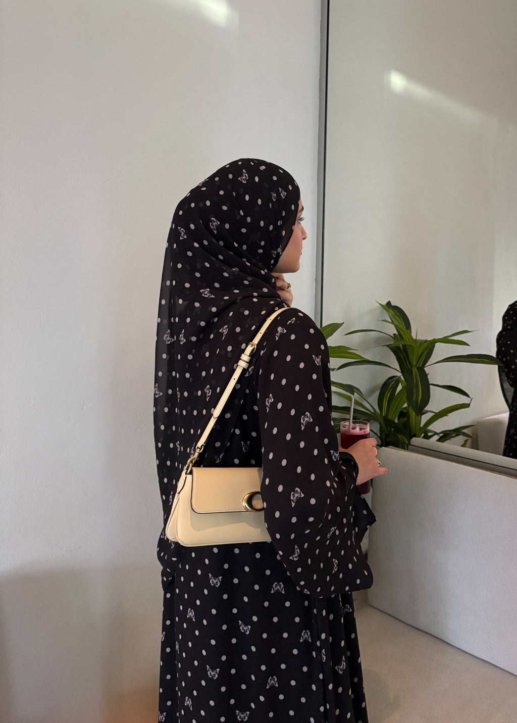 Butterfly Dotted Print Abaya