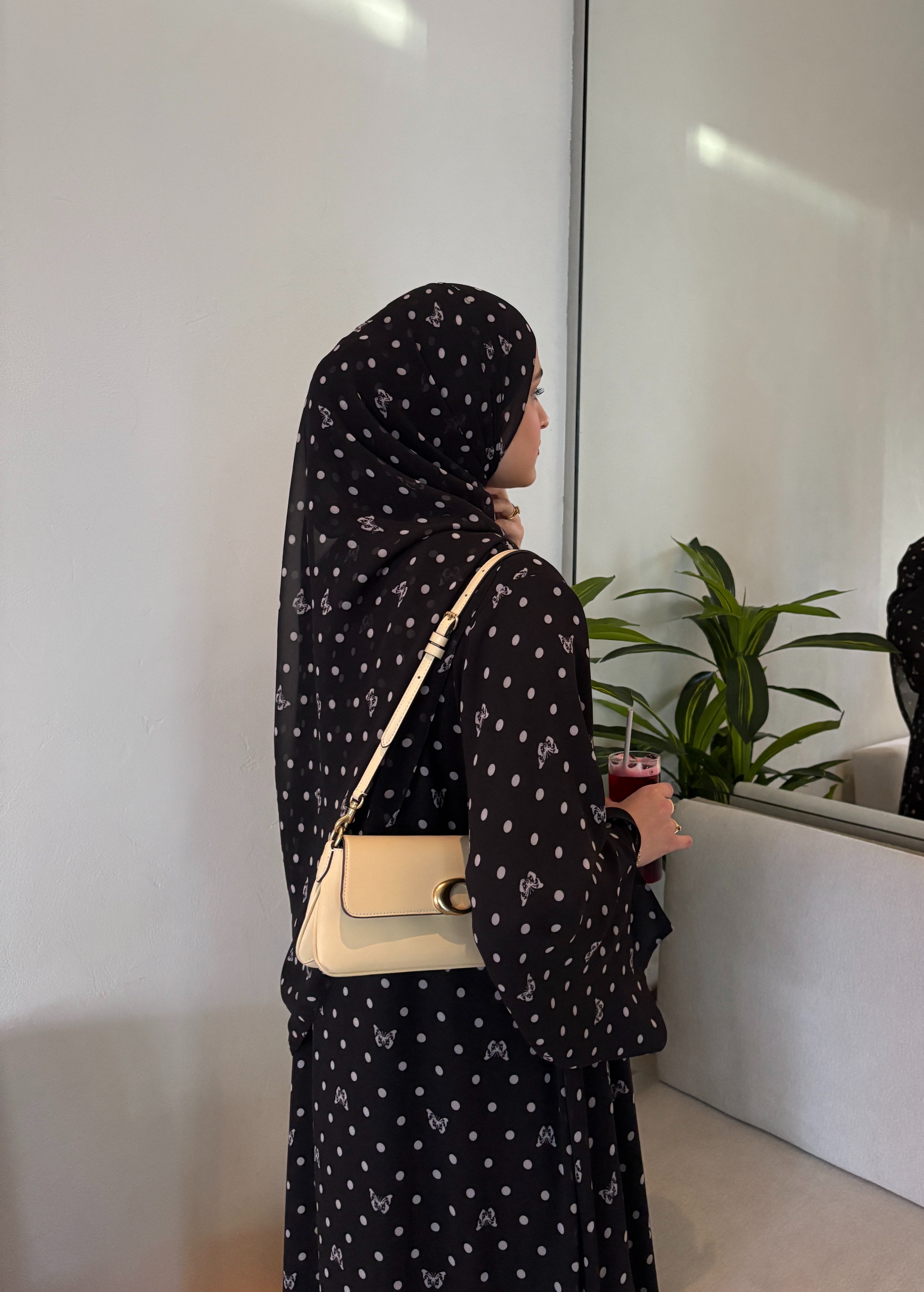 Butterfly Dotted Print Abaya