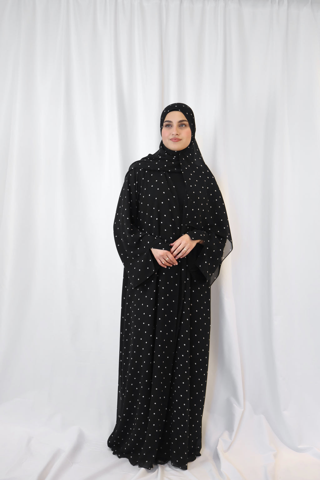 Noir Dotted Print Abaya