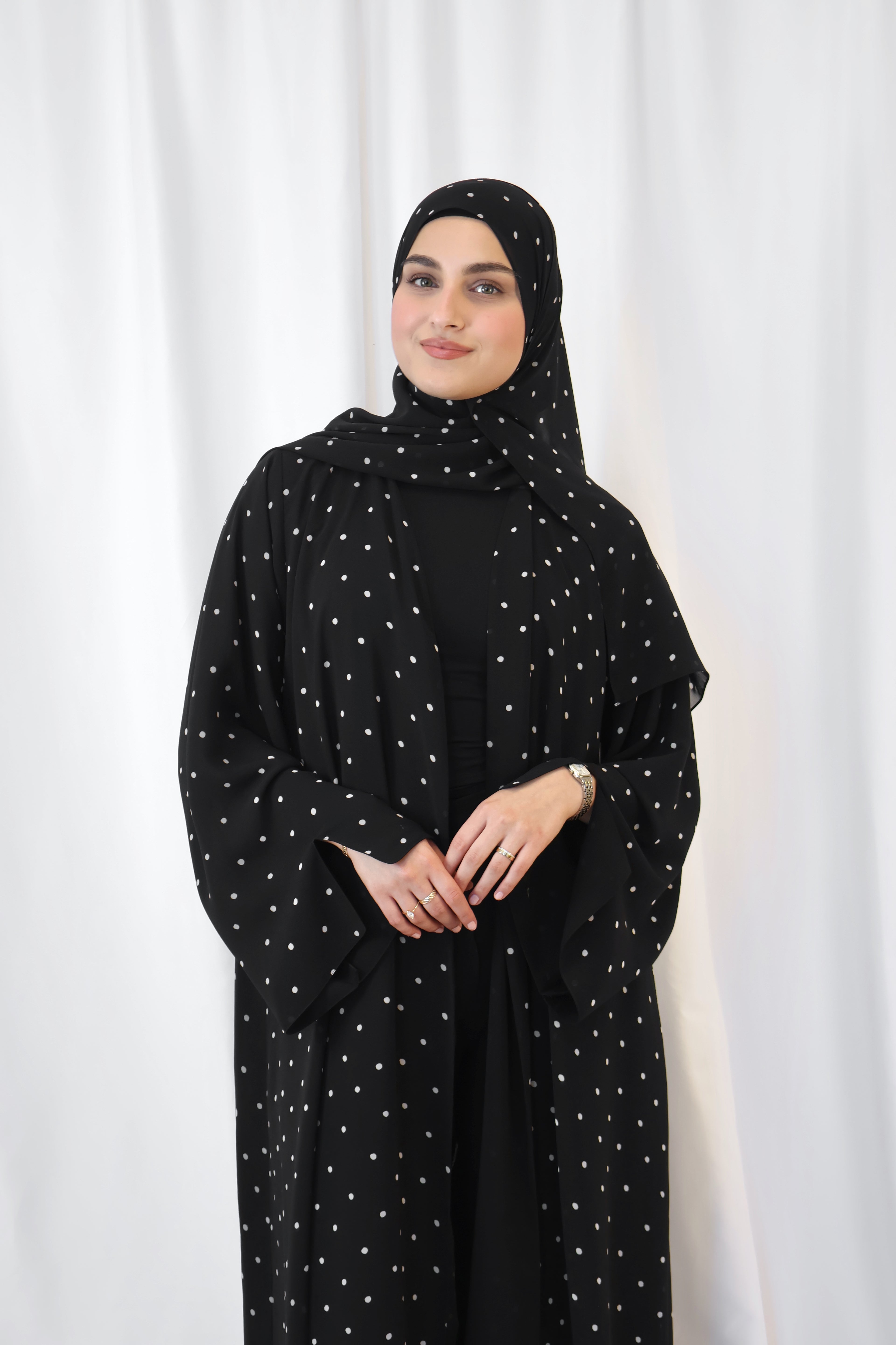 Noir Dotted Print Abaya