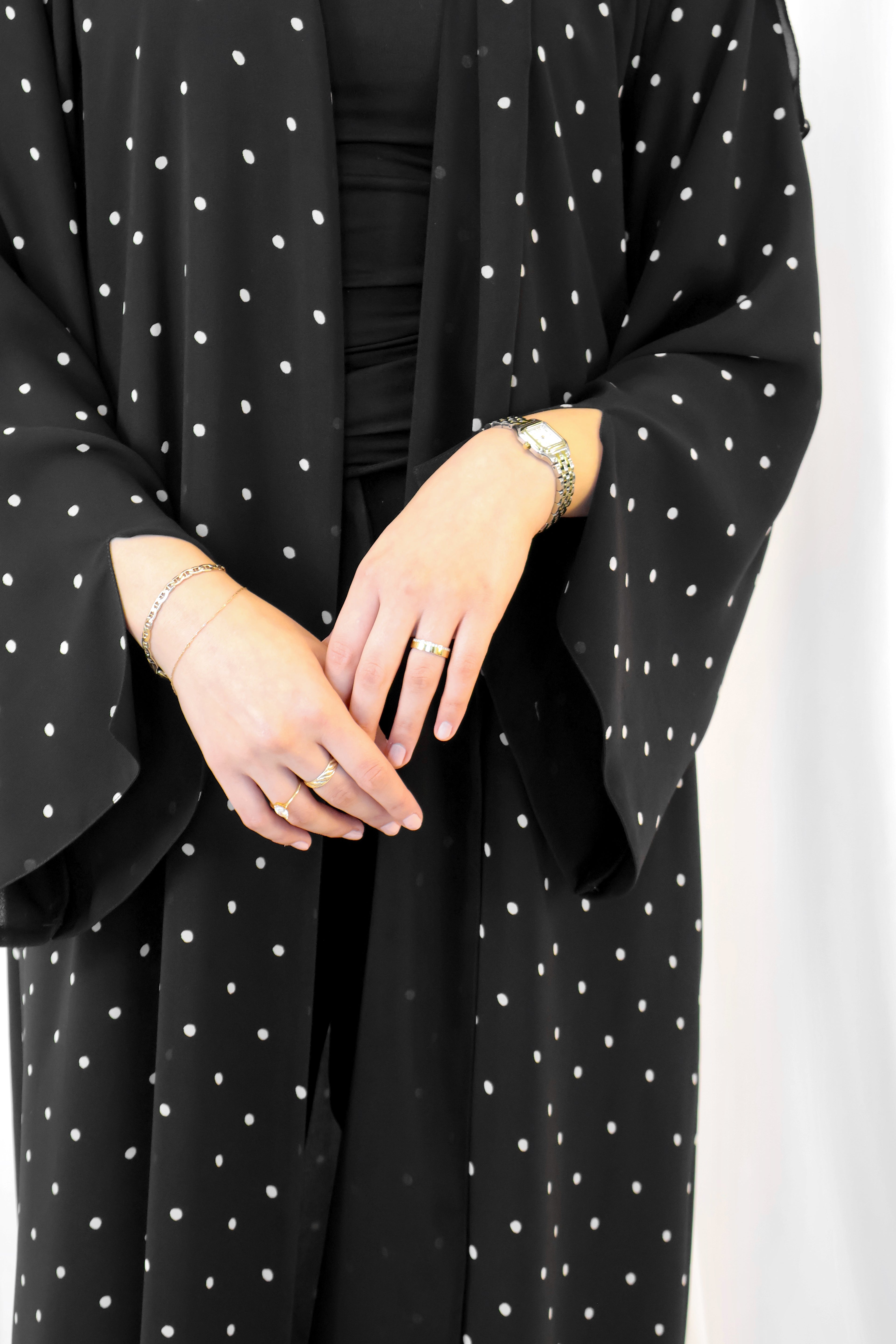 Noir Dotted Print Abaya
